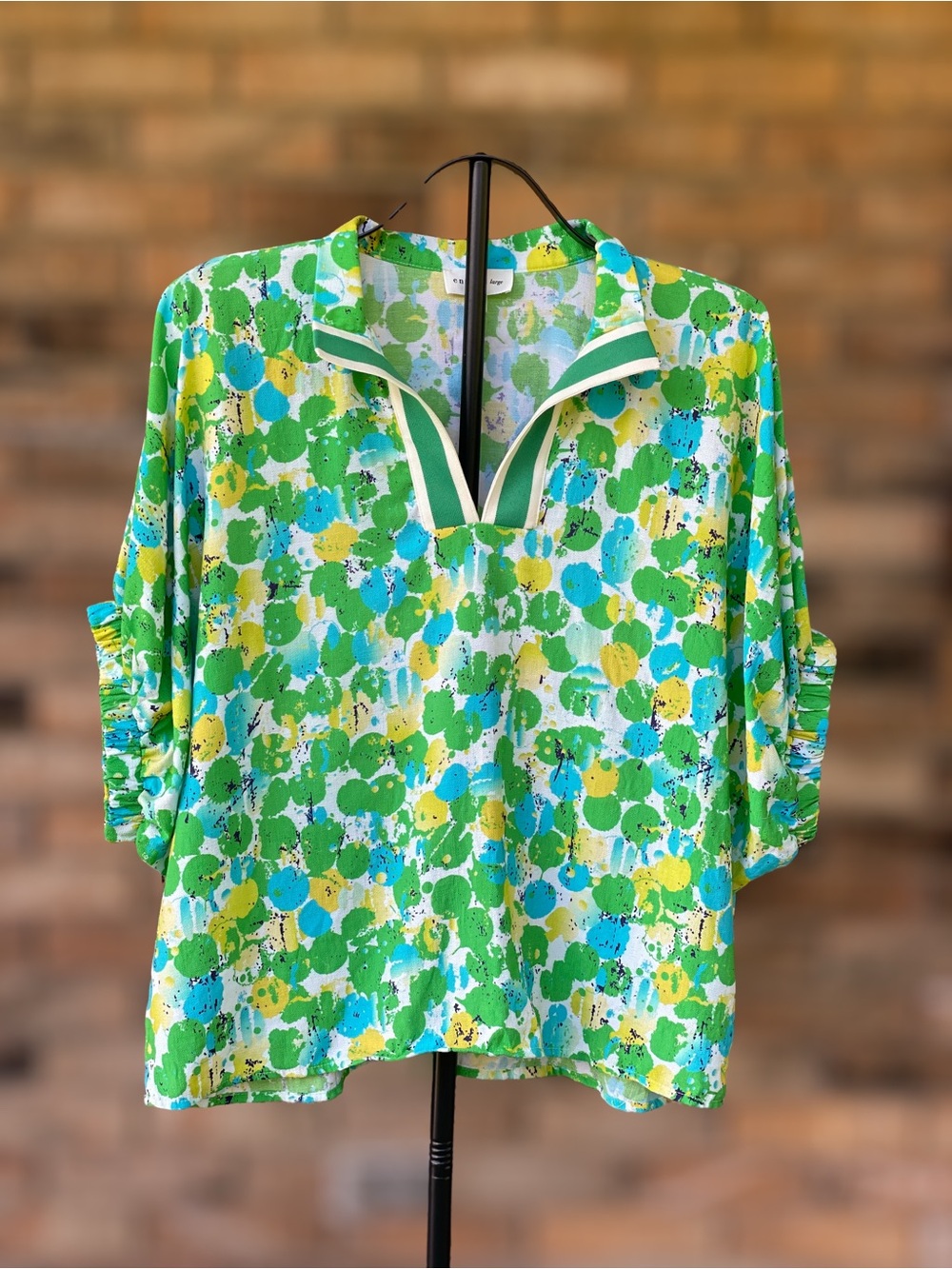 Entro Green Blue Abstract Print Oversized Blouse Large